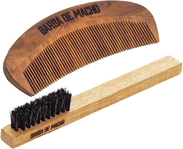 Pente e Escova de Barba em Madeira para Barba e Bigode, Barba de Macho