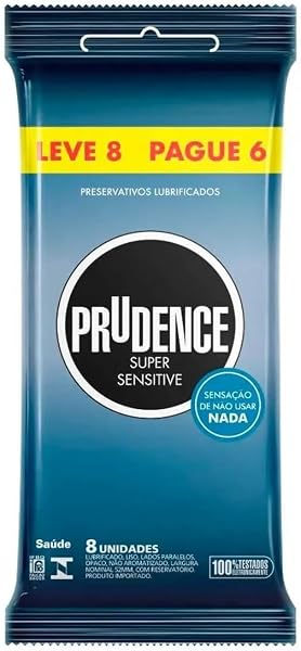 Prudence Preservativo Lubrificado Super Sensitive, Leve 8 Pague 6